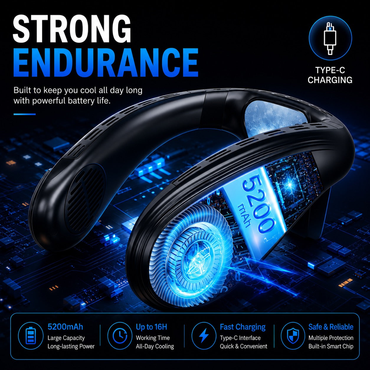 Portable Neck Air Conditioner — 5200mAh Cooling Fan
