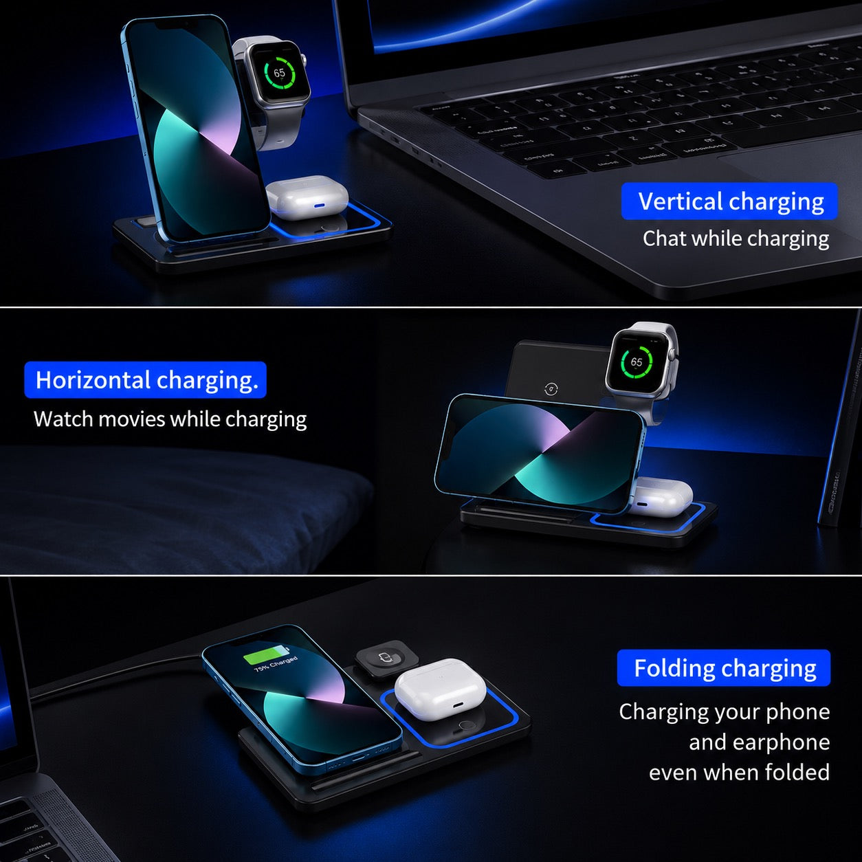 Foldable 3-in-1 Wireless Charging Station — Fold & Go